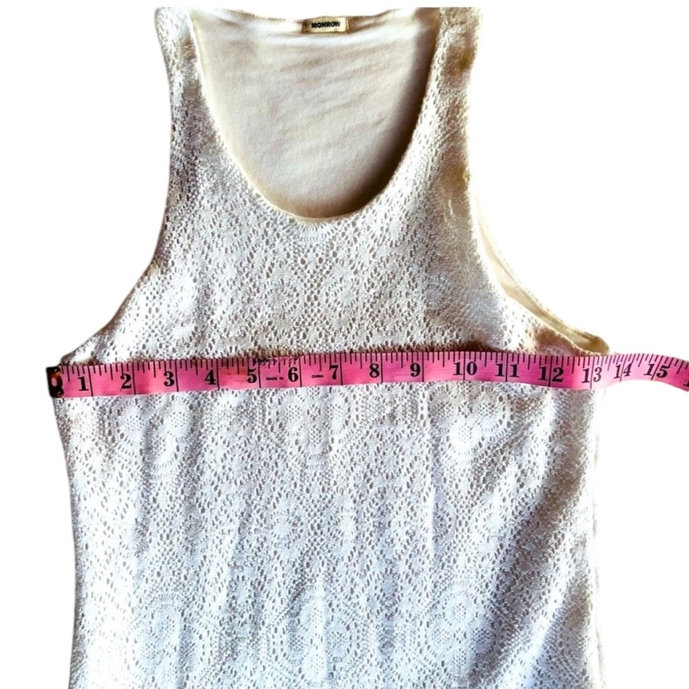 Monrow Tonal Ivory Colored Lace Overlay Body conscious Racerback Dress - Picture 6 of 6
